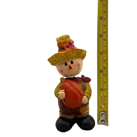 Halloween Harvest Boy Scarecrow Holding Orange Pumpkin Bobblehead 5" Figure - Picture 7 of 7
